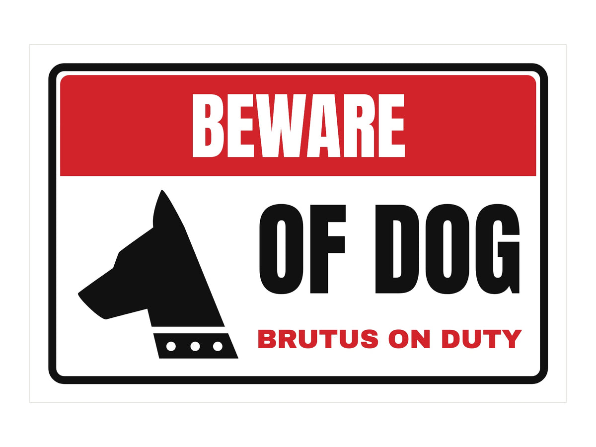 Beware of Dog Aluminum Sign. Flat artwork, sample text