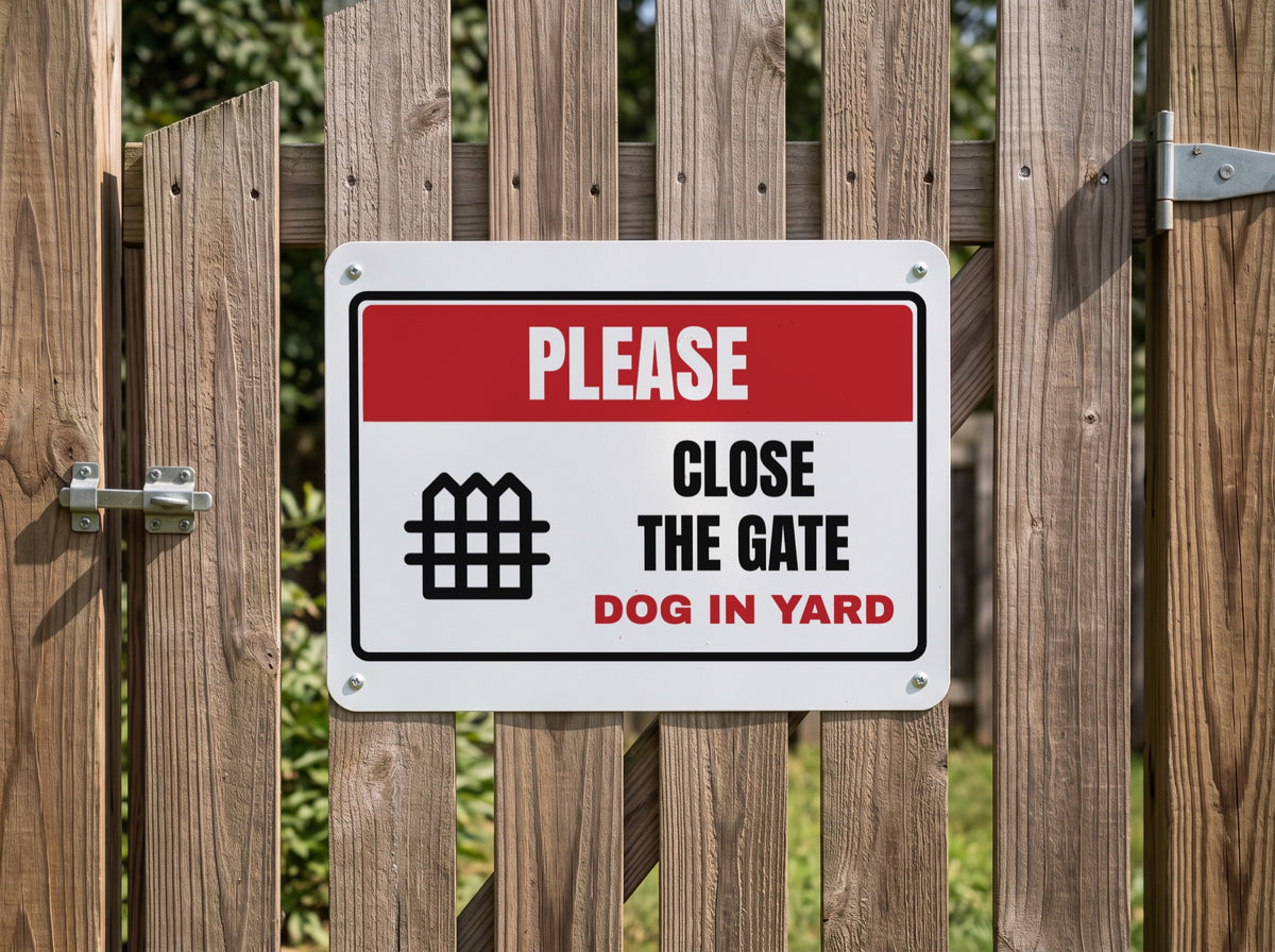 Please Close the Gate Aluminum Sign. Aluminum sign, shown with sample text
