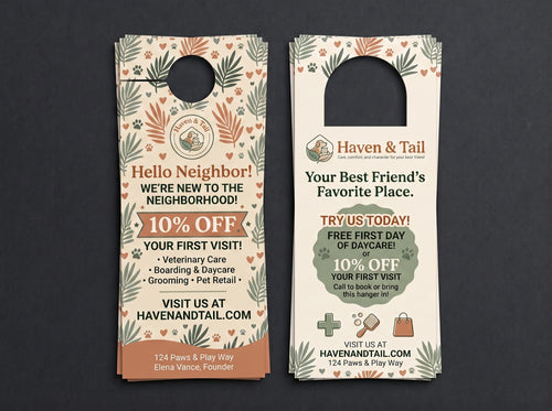 Door Hangers. Sample design shown: Haven & Tail