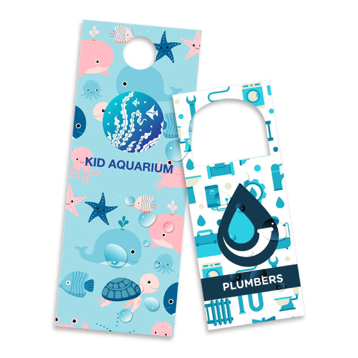 Door Hangers. Example door hangers, front and back