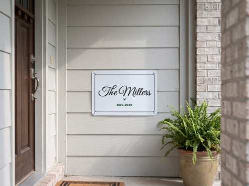 Family Name Aluminum Sign. Aluminum sign, Farmhouse Script design, shown with sample text