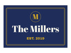 Family Name Aluminum Sign. Flat artwork, Classic Navy & Gold design, sample text