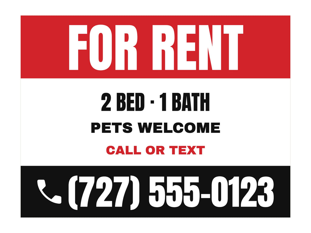 For Rent Yard Sign. Flat artwork, sample text