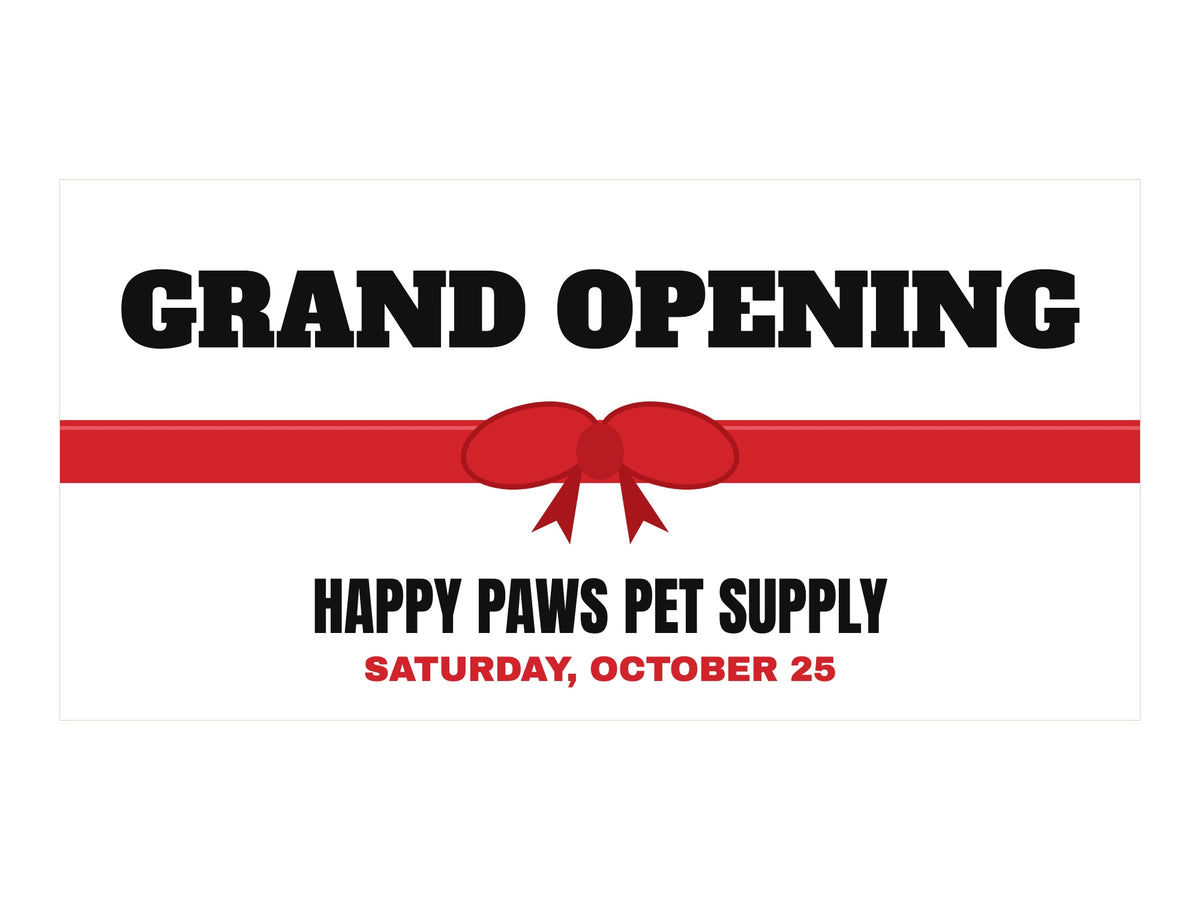 Grand Opening Banner. Flat artwork, Ribbon Cutting design, sample text
