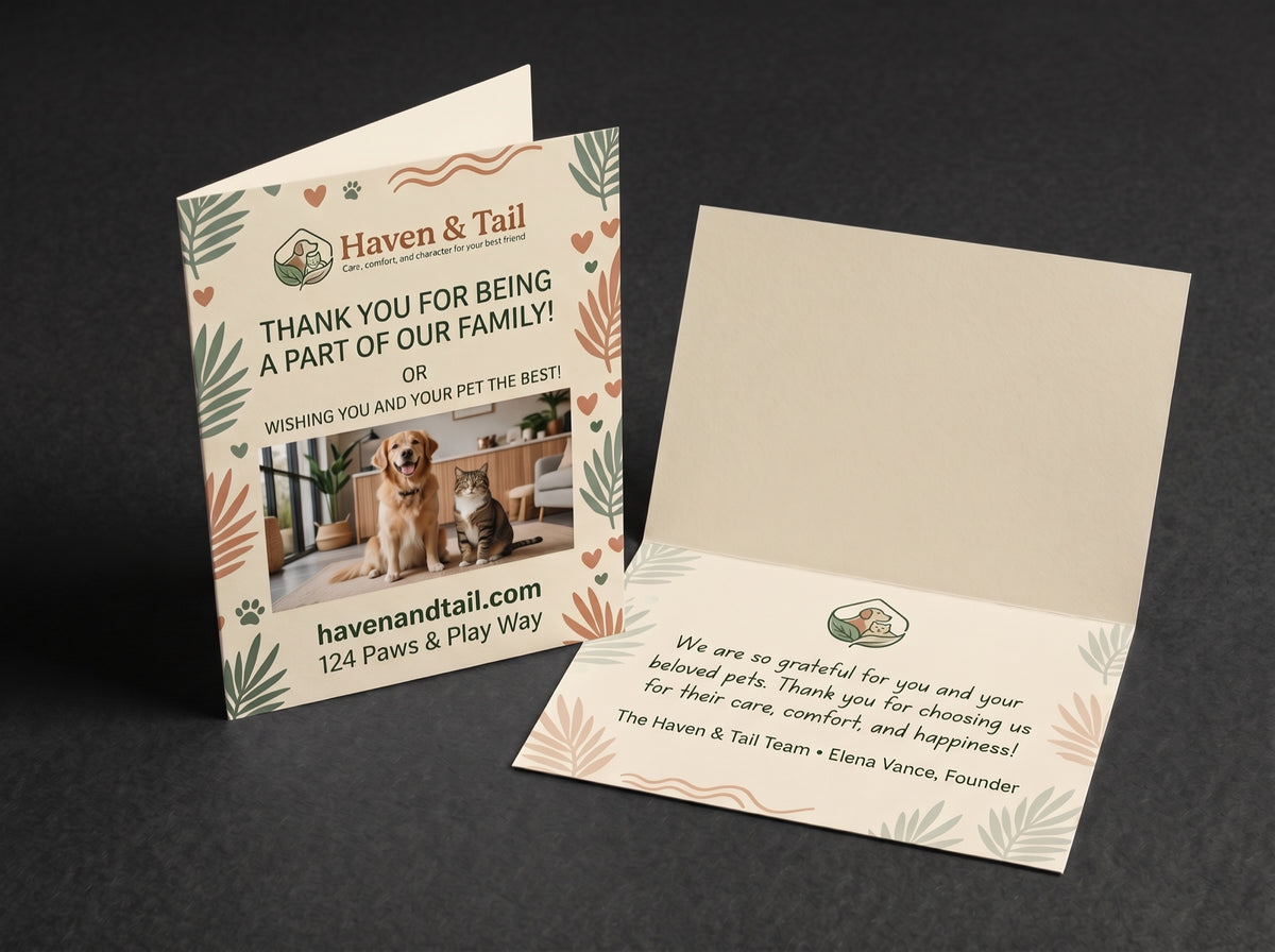 Greeting Cards. Sample design shown: Haven & Tail