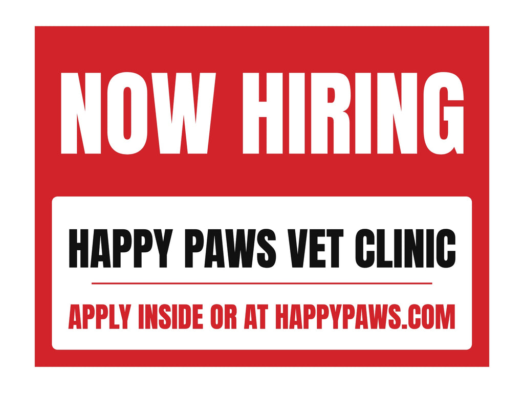Now Hiring Yard Sign. Flat artwork, sample text
