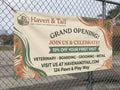 Outdoor Vinyl Banner (Horizontal). Sample design shown: Haven & Tail