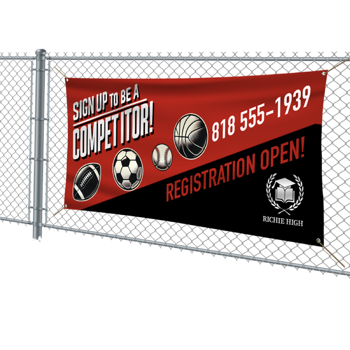 Outdoor Vinyl Banner (Horizontal). 4over example banner on a fence