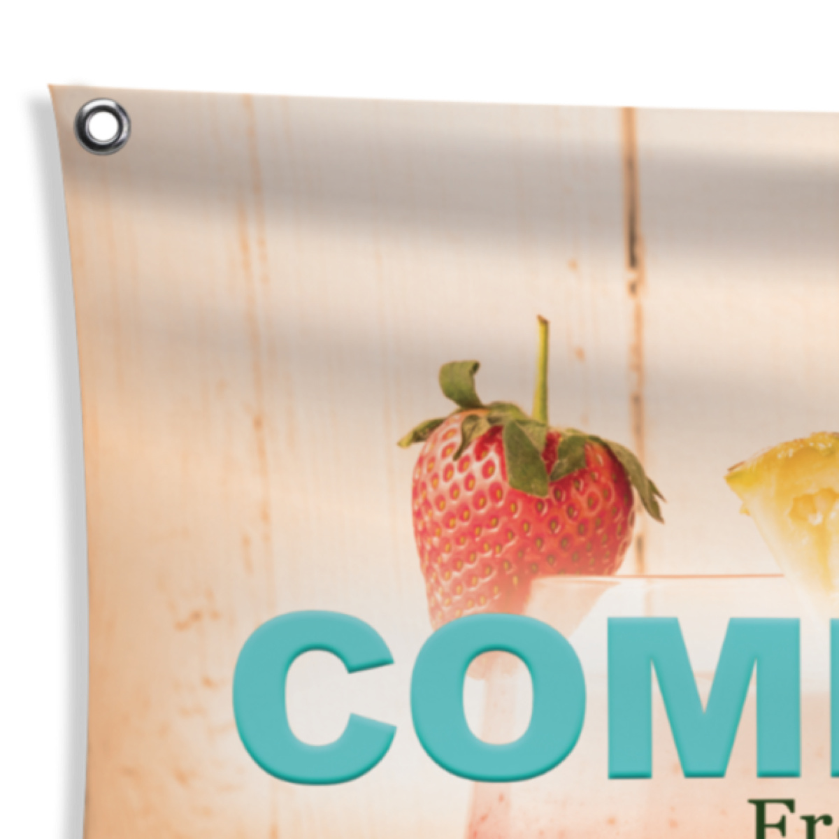 Outdoor Vinyl Banner (Vertical). Close-up of printed scrim vinyl