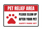 Pet Relief Area Aluminum Sign. Flat artwork, sample text