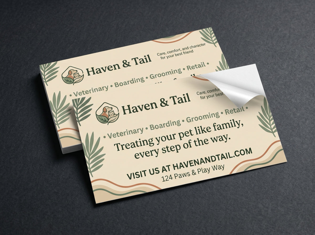 Rectangle Stickers. Sample design shown: Haven & Tail
