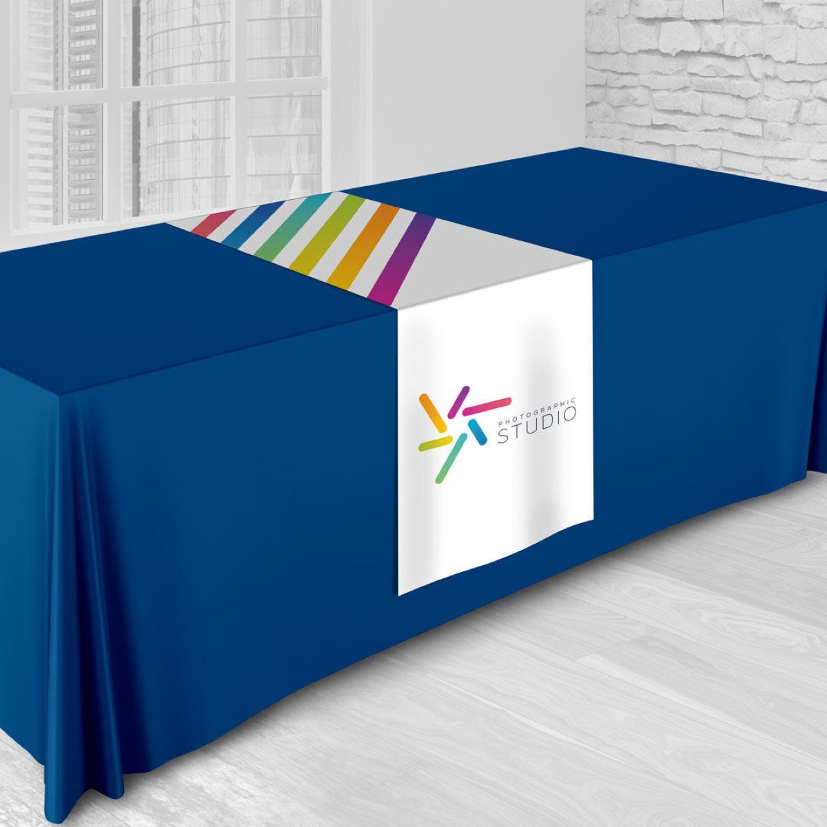 Table Runner. Example table runner on a blue tablecloth