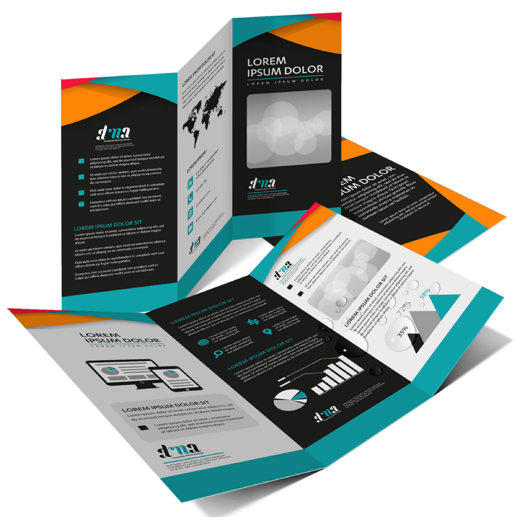 Tri-Fold Brochures. Example tri-fold brochures, open and folded