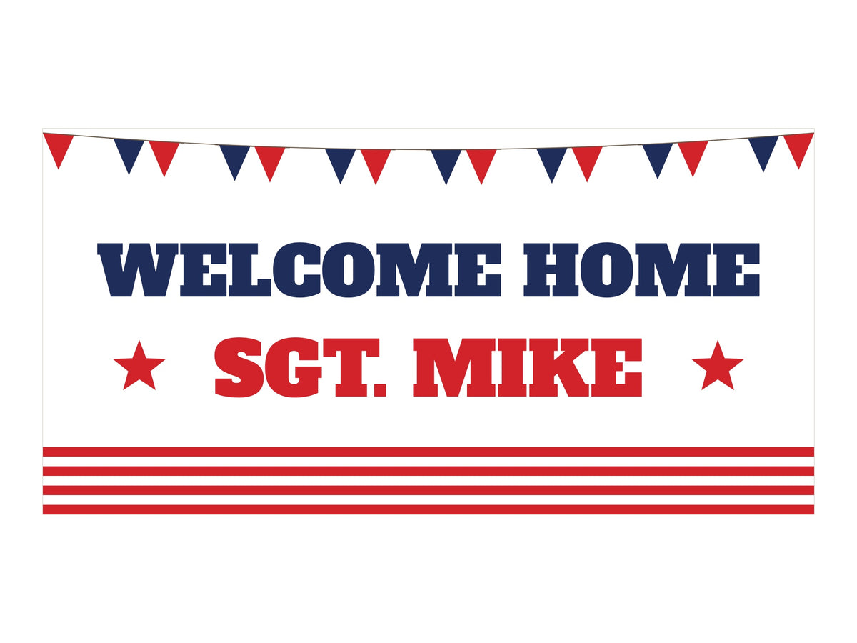Welcome Home Banner. Flat artwork, Stars & Stripes design, sample text