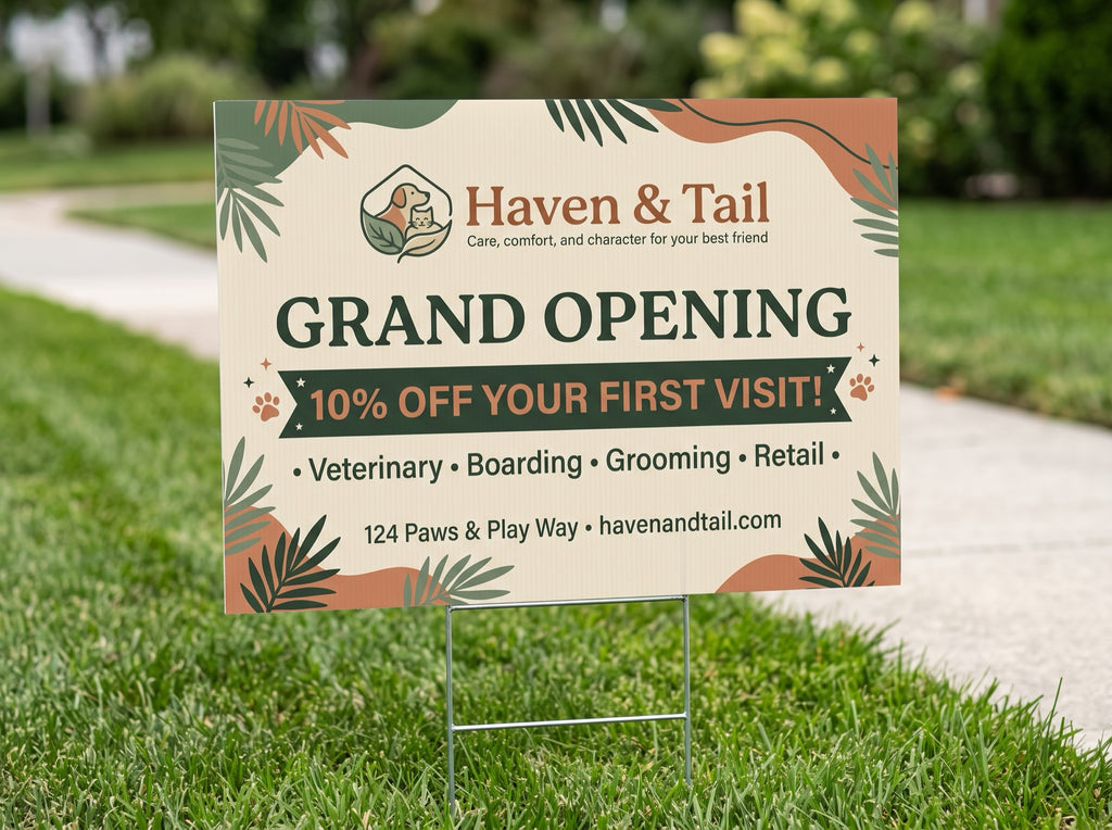Yard Signs with Stakes. Sample design shown: Haven & Tail