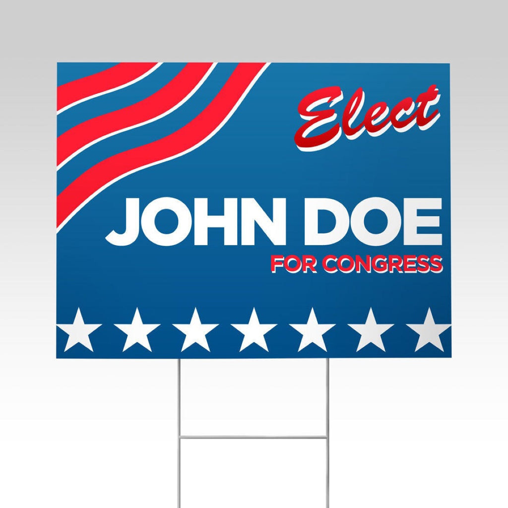 Yard Signs with Stakes. Example yard sign on an H-stake